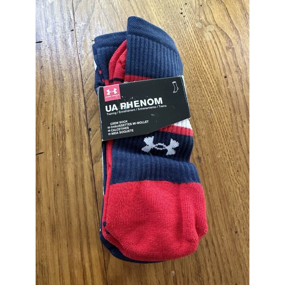 New Under Armour Phenom Socks 3 Pair Red White Navy 8-12